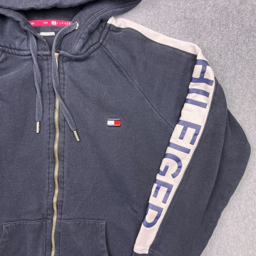 tommy hilfiger sports hoodie blue full zip sweatshirt large - Picture 2 of 10